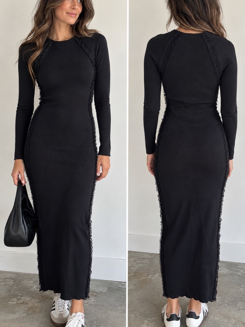 Zara Black Exposed Seam Long Sleeve Bodycon Midi Dress Size Small. 🖤
